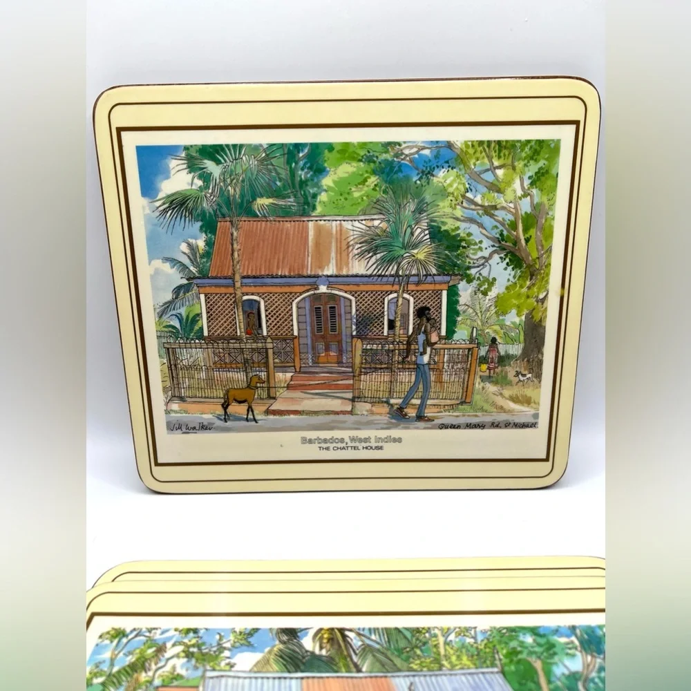 Vintage Set of 4 Pimpernel England Cork Placemats Barbados The Chattel House